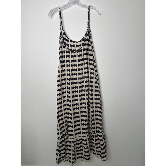 Bel Kazan Bow Print Maxi Dress Black White Ruffle Hem Boho Resort large - Picture 13 of 16
